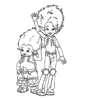 coloriage Arthur et les minimoys et betameche font coucou